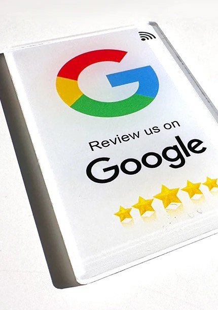 Taply NFC karta na Google recenzie — predná a zadná strana s QR kódom