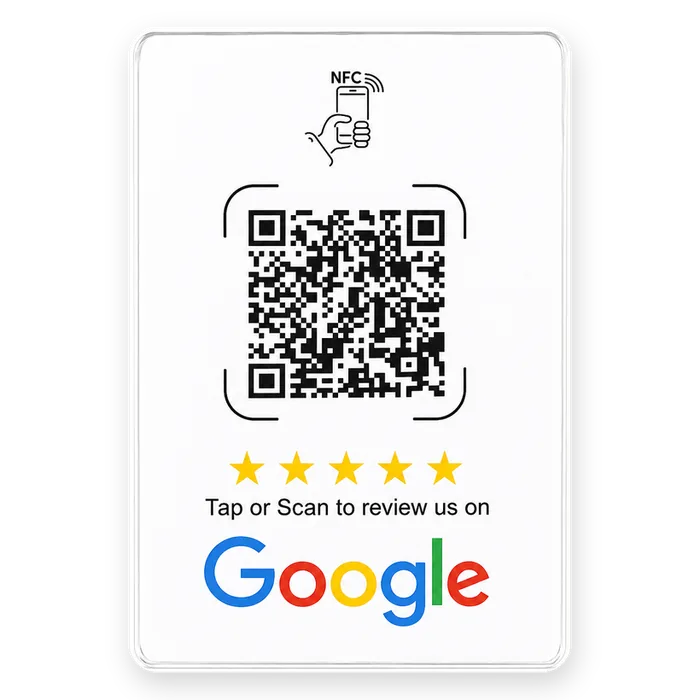 Taply NFC karta s QR kódom na Google recenzie — detail na pult